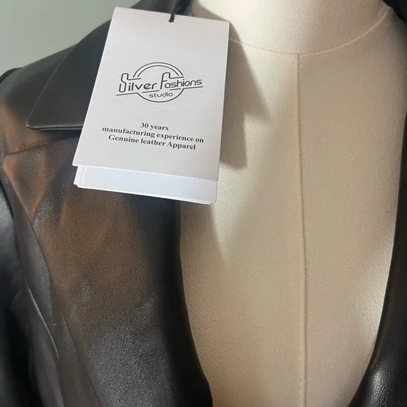 NWT Silver Fashions Women's Black Leather Blazer Size M - Picture 8 of 9